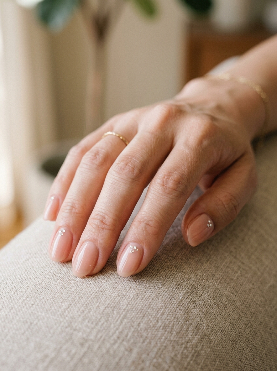 Nude Nails mit Tiny Gems als Koreanische Nageldesigns Inspiration 2026